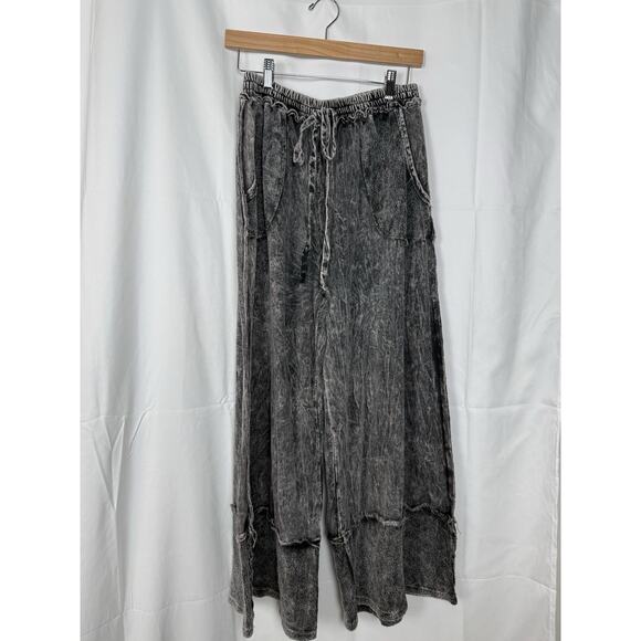 J. Her Pants - j.HER Women's Mineral Wash Wide Leg Lounge Pants Size L Charcoal Black